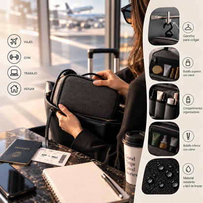 Neceser colgante negro, para viajes, gimnasio, trabajo y casa