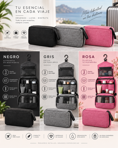 Neceser de viaje colgante Gadport en negro, gris y rosa