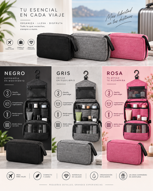 Neceser de viaje colgante Gadport en negro, gris y rosa